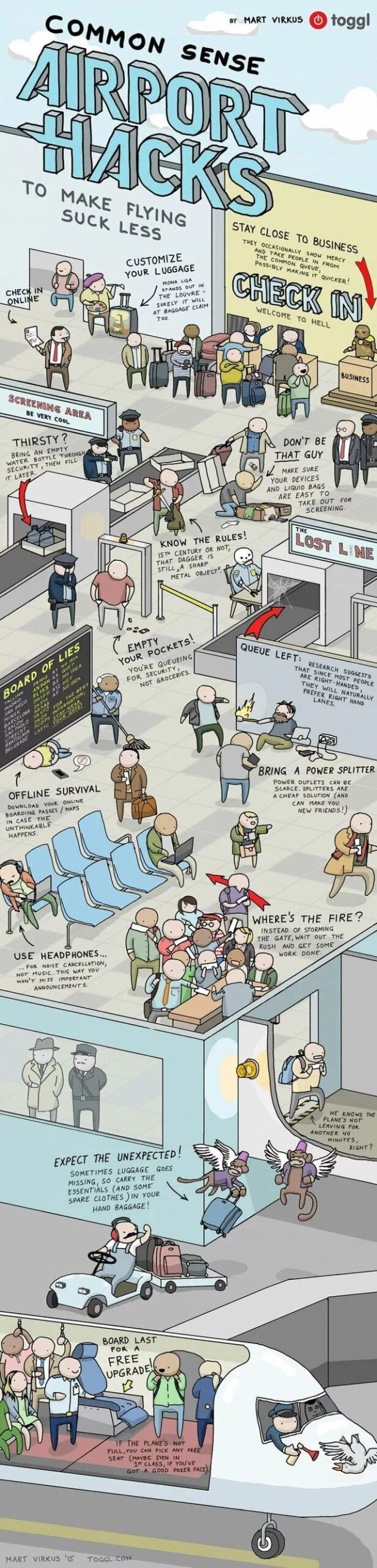 airport hacks - Bet Common Sense By Mart Virkus toggl Arport Hacks To Make Flying Suck Less Stay Close To Business They Occasionally Show Mercy And Take People In From The Common Queve, Possibly Making It Quicker! Customize Your Luggage Mona Lisa Stands O