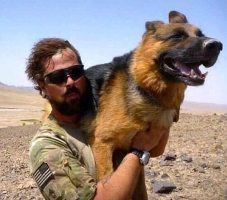 feel good pics - guy carrying his dog in hot weather