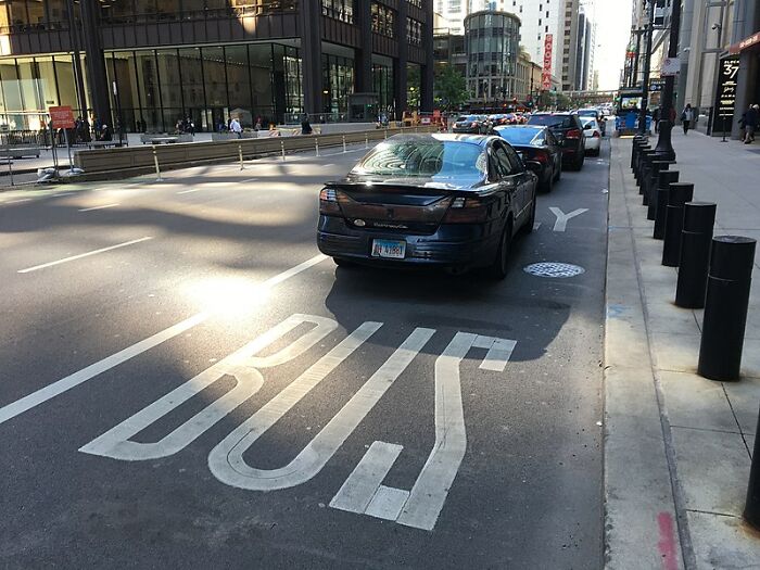 I was sitting in traffic, and I noticed that all the other lanes were moving while mine hadn't budged an inch. I craned my neck trying to see what the hold up was, and finally figured out that I wasn't in a lane at all, but had been patiently waiting behind a line of parked cars.