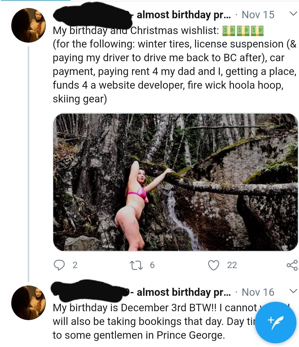 tree - almost birthday pr... Nov 15 My birthday and Christmas wishlist Sredst for the ing winter tires, license suspension & paying my driver to drive me back to Bc after, car payment, paying rent 4 my dad and I, getting a place, funds 4 a website develop