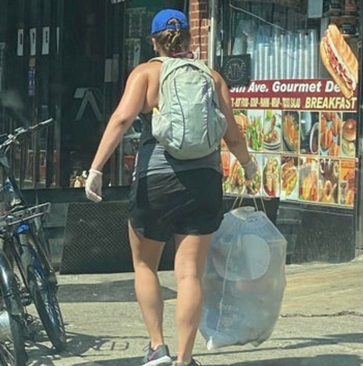 “Saw this lady picking up trash in Manhattan. Helping make the world a better place.”