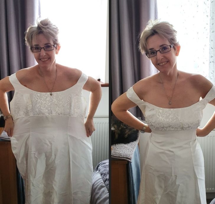 “When I got married, I was a size 24 and now I’m a size 10. Donated my dress to charity as larger women deserve to feel gorgeous on their wedding day too.”