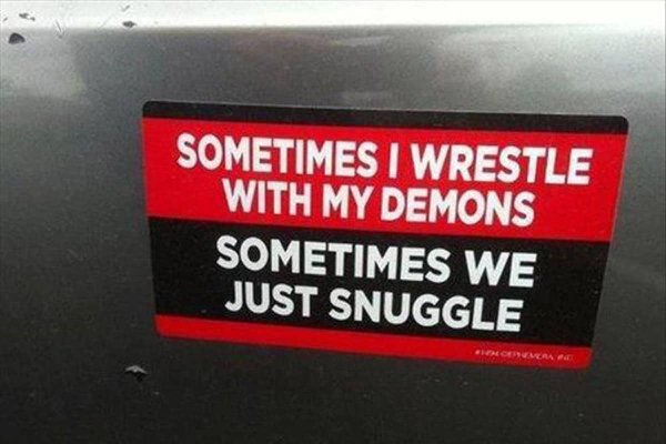 fun bumper stickers - Sometimes I Wrestle With My Demons Sometimes We Just Snuggle Siegereal