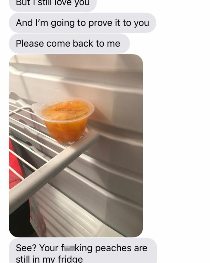 orange - But I still love you And I'm going to prove it to you Please come back to me See? Your fuking peaches are still in my fridge