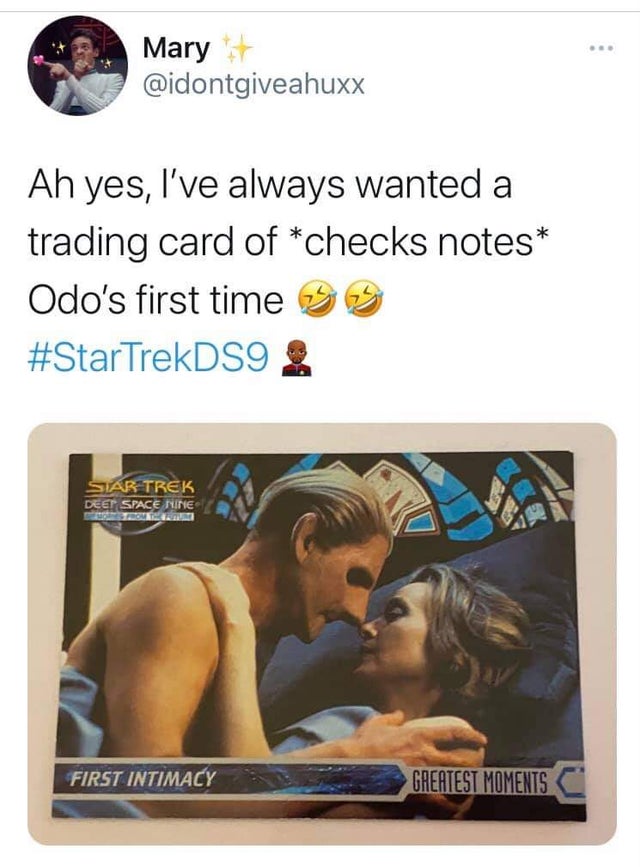 muscle - Mary Ah yes, I've always wanted a trading card of checks notes Odo's first time Star Trek Deei Space Nine First Intimacy Greatest Moments