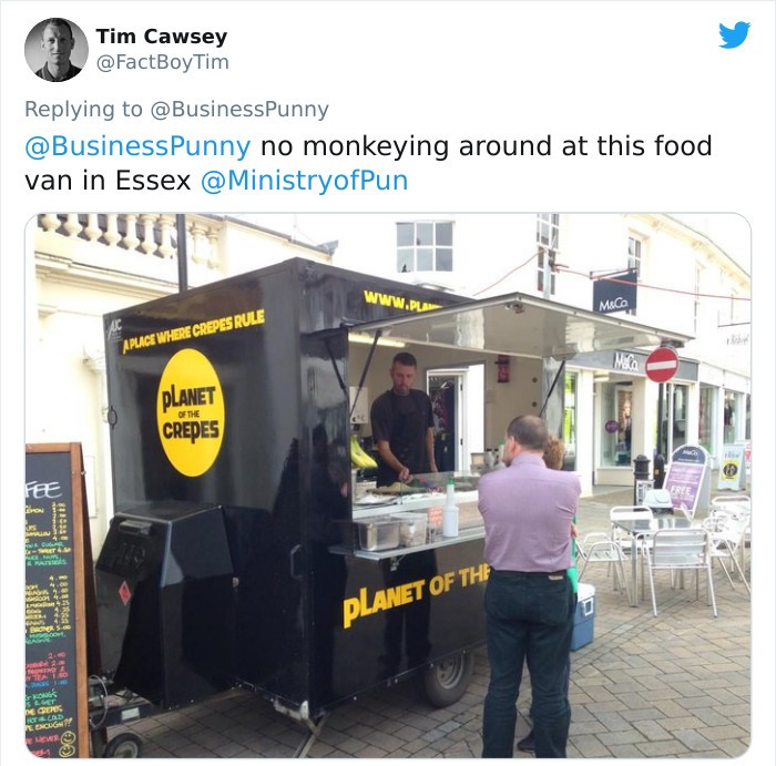 vehicle - Tim Cawsey Punny no monkeying around at this food van in Essex Mica A Place Where Crepes Rule Planet Crepes Of The Fee 180 Na Planet Of The Ons. ous Set Geres Road Engine