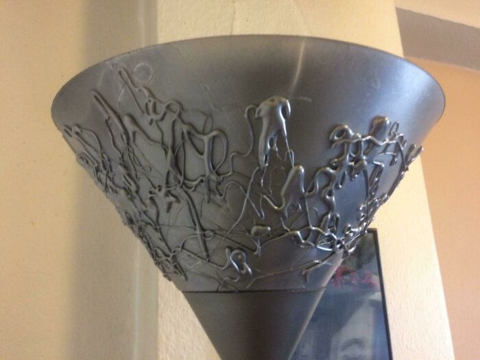 My Dad’s Hot Glue And Silver Spray Paint Lampshade