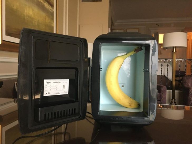 “Apparently our hotel took our request for a mini-fridge very literally. Banana for scale”