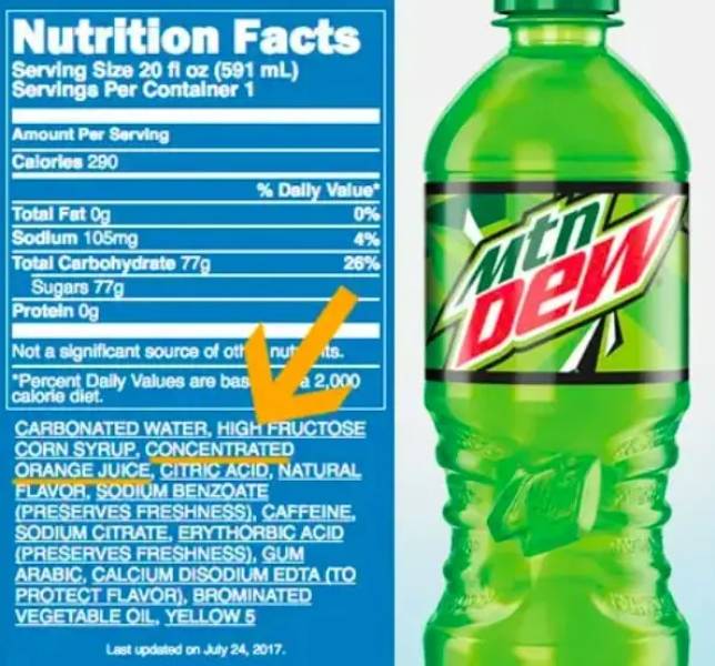 Mountain Dew is largely orange juice.