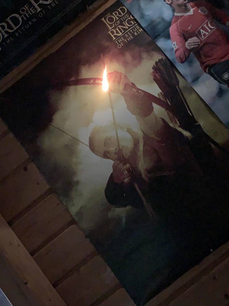 “This morning a sun ray made it look like Legolas has a fire arrow on my poster.”