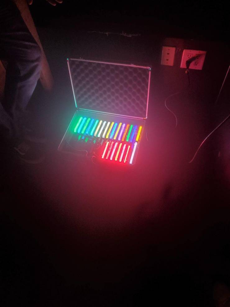 “Taking quotes for a new neon sign for the bar I work at and one of the companies brought their neon pallet.”