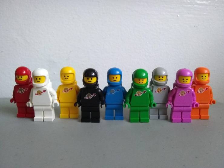 “My collection of Lego classic spacemen in every official color.”