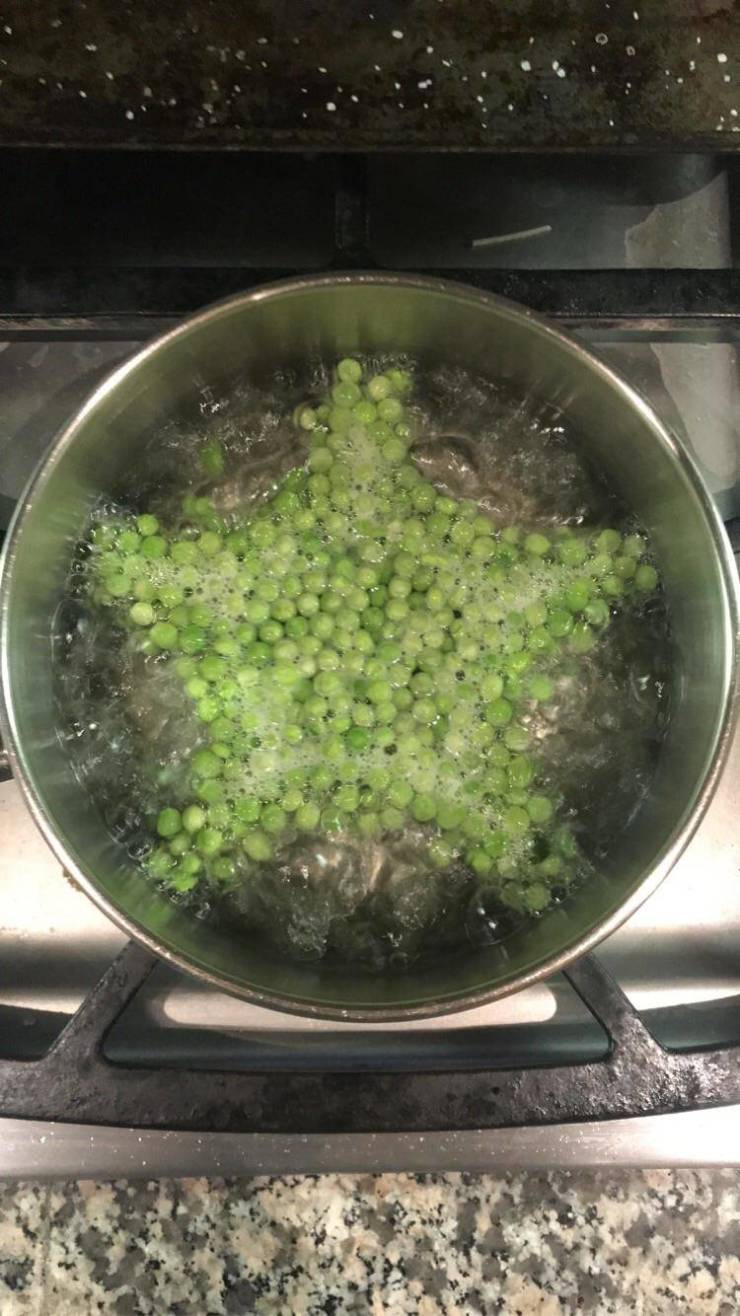 “The way the boiling water pushed the peas into a star.”