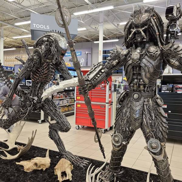 “These Alien vs. Predator statues at my local hardware store.”