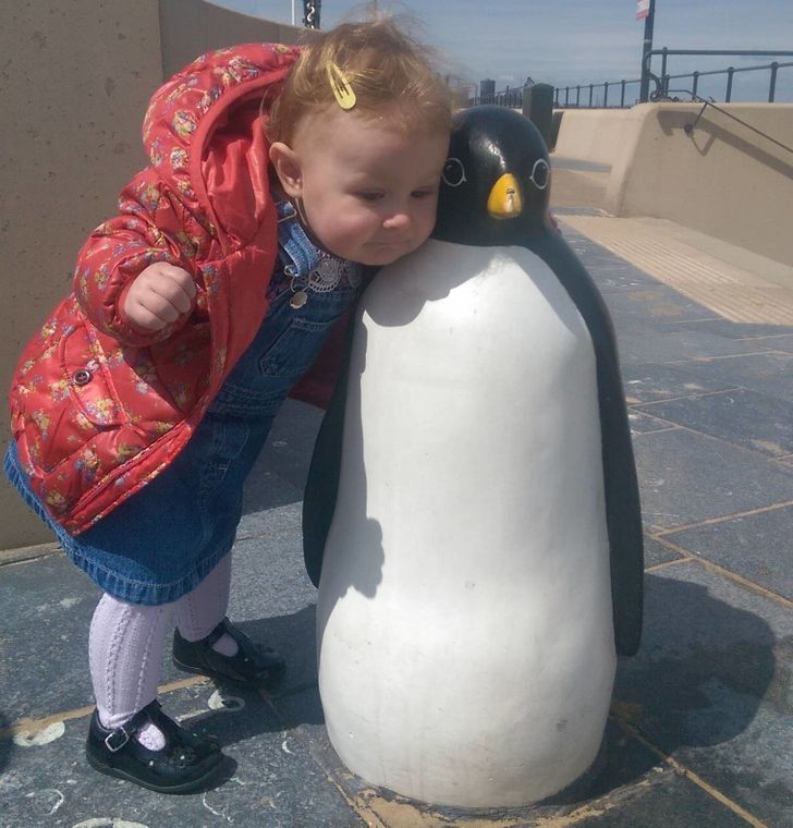 “My daughter wouldn’t move until she’d given all 15 penguins a cuddle.”