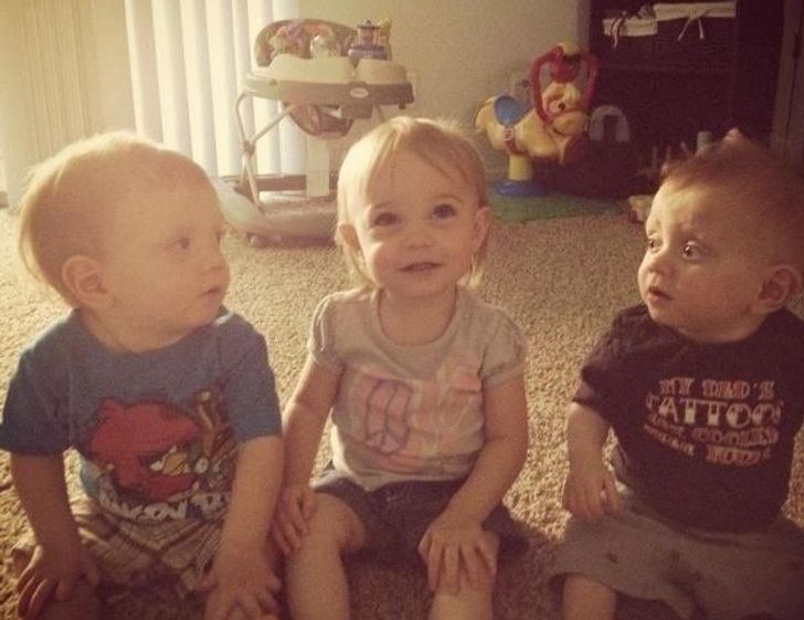 “My twin boys met a little girl their age today. This was their reaction.”