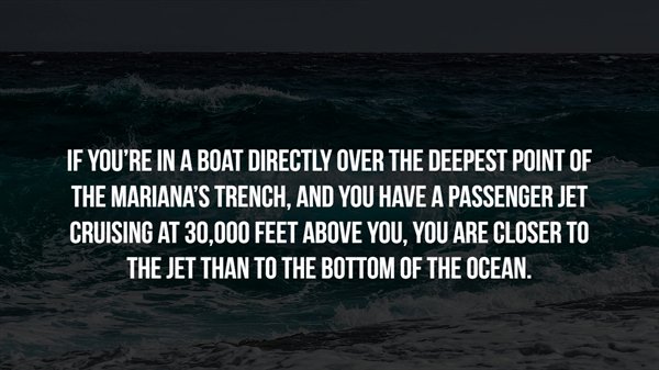 v for vendetta (2005) - If You'Re In A Boat Directly Over The Deepest Point Of The Mariana'S Trench, And You Have A Passenger Jet Cruising At 30,000 Feet Above You, You Are Closer To The Jet Than To The Bottom Of The Ocean.