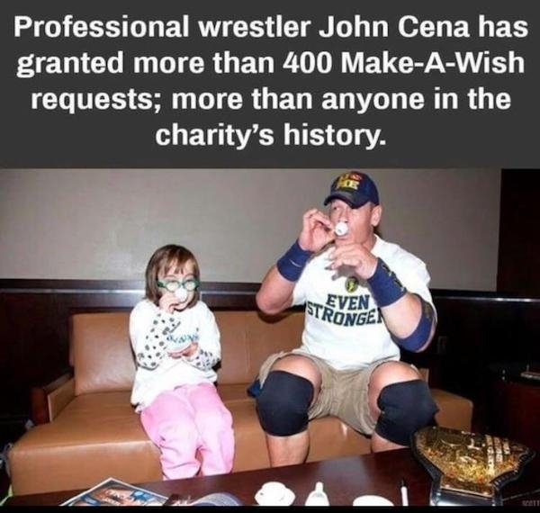 john cena tea party - Professional wrestler John Cena has granted more than 400 MakeAWish requests; more than anyone in the charity's history. Even Stronger