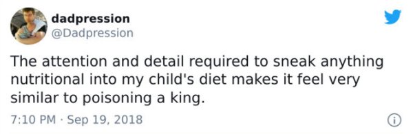 paper - dadpression The attention and detail required to sneak anything nutritional into my child's diet makes it feel very similar to poisoning a king. .