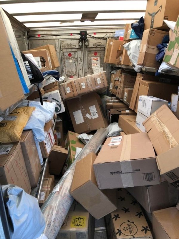 I’m a UPS Driver. This was how my truck looked on the first stop of the day. It’s not even our peak season yet.