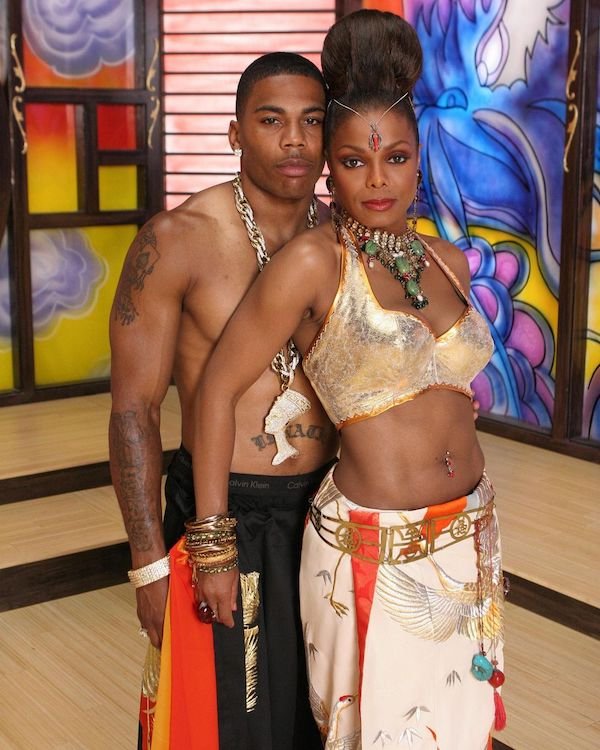 Nelly and Janet Jackson on the set of the 2006 music video for “Call Me”