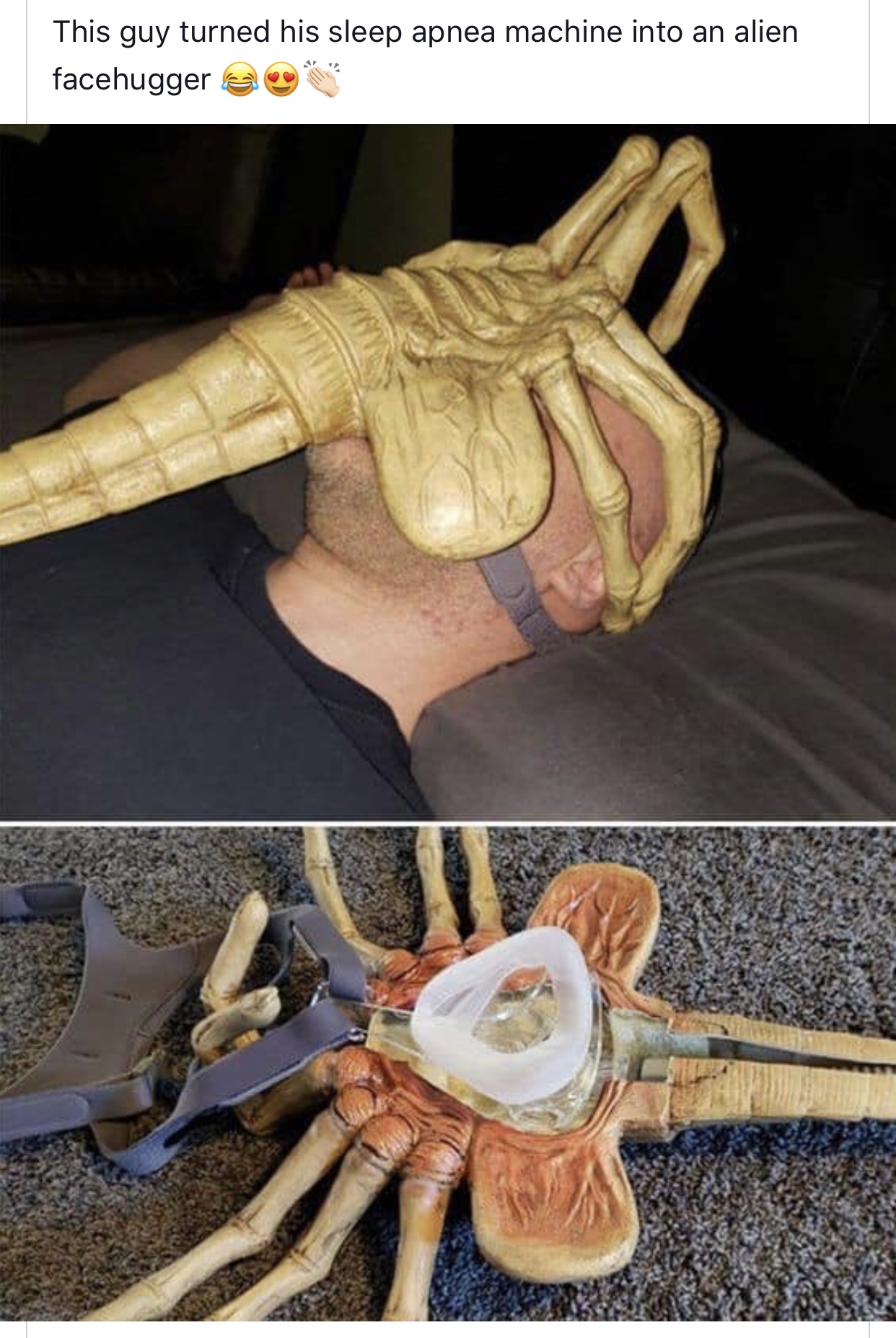 alien cpap mask - This guy turned his sleep apnea machine into an alien facehugger