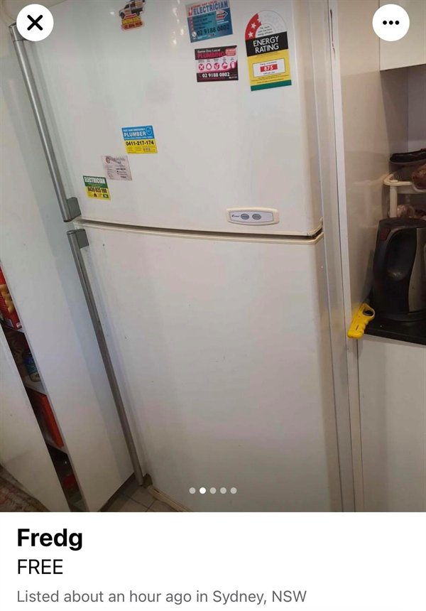 refrigerator - Electrician ... Energy Rating 20360 03 91080002 Plumber 5411217474 On Fredg Free Listed about an hour ago in Sydney, Nsw