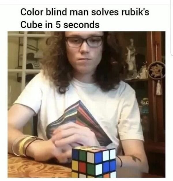 color blind man solves rubik's cube - Color blind man solves rubik's Cube in 5 seconds