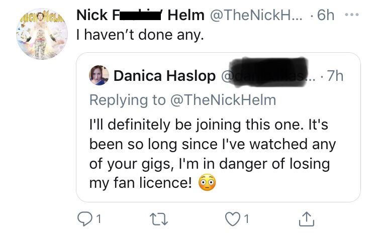 internet liars - Ligioco Nick F Helm ... 6h I haven't done any. Danica Haslop @ ... Zh I'll definitely be joining this one. It's been so long since I've watched any of your gigs, I'm in danger of losing my fan licence! 1 1