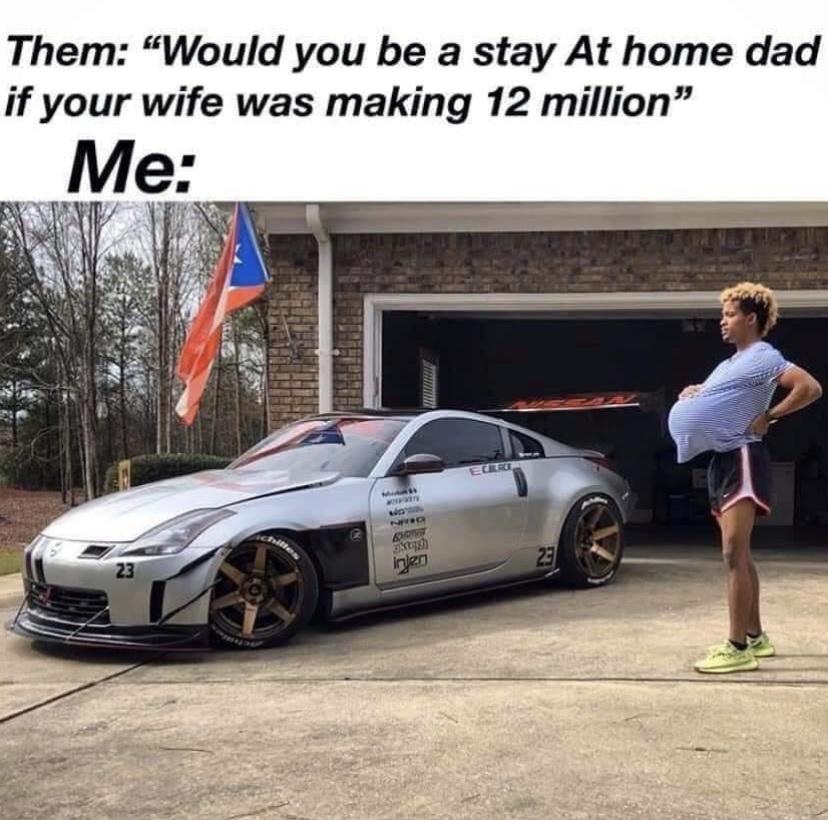 cars meme - Them "Would you be a stay At home dad if your wife was making 12 million Me Et Ne ch injen 22 23