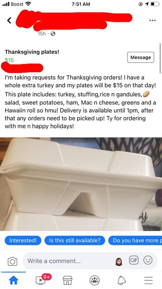 entitled people - toilet seat - ...l Boost 15h Thanksgiving plates! $15 Message I'm taking requests for Thanksgiving orders! I have a whole extra turkey and my plates will be $15 on that day! This plate includes turkey, stuffing, rice n gandules, salad, s
