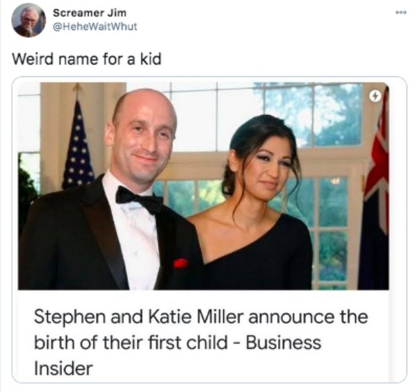 stephen miller wife - Screamer Jim Weird name for a kid Stephen and Katie Miller announce the birth of their first child Business Insider