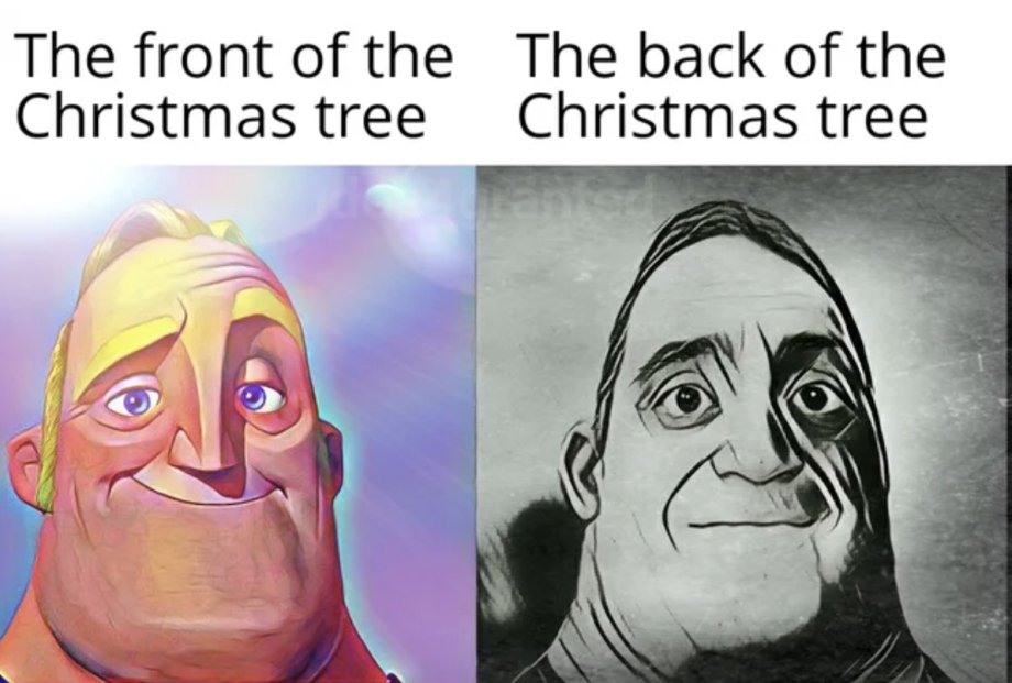 cartoon - The front of the The back of the Christmas tree Christmas tree