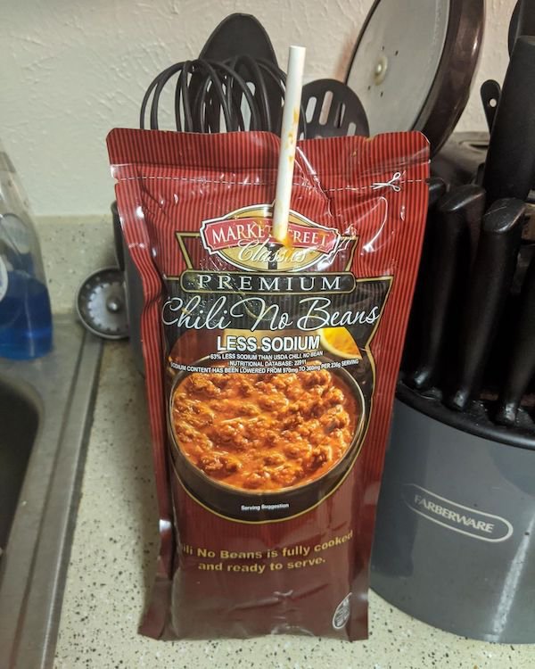 snack - Content Has Been Lowered From Toering Mi No Beans is fully cooker and ready to serve Less Sodium Than Usda Chill No Sean 22001 Marke "Reet Premium Chili No Beans Less Sodium Farberware