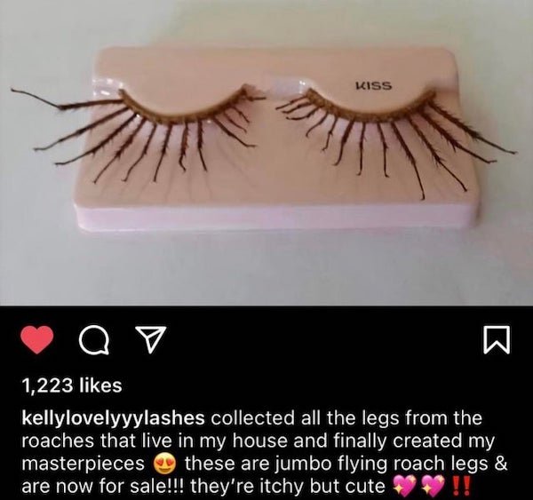 eyelash - Kiss D a 1,223 kellylovelyyylashes collected all the legs from the roaches that live in my house and finally created my masterpieces these are jumbo flying roach legs & are now for sale!!! they're itchy but cute