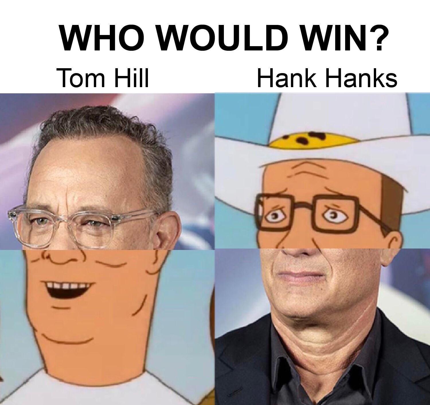 cartoon - Who Would Win? Tom Hill Hank Hanks I