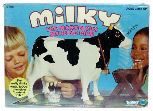 milky the marvelous milking cow - mky No. 7320 Ages 3 and Up Milking Cow M000001 She really drinks water,"Moo's" then gives "pretend milk". Ep Kenner