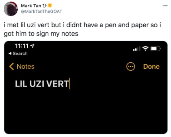 multimedia - Mark Tan i met lil uzi vert but i didnt have a pen and paper so i got him to sign my notes Search