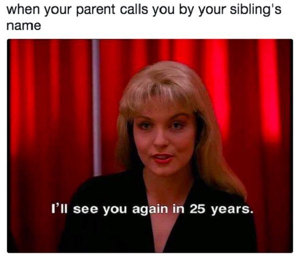 siblings memes - when your parent calls you by your sibling's name I'll see you again in 25 years.
