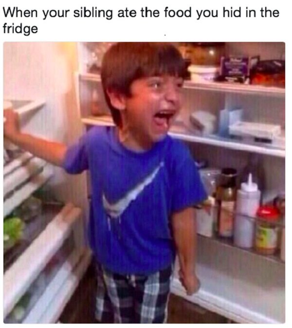 funny memes about siblings - When your sibling ate the food you hid in the fridge