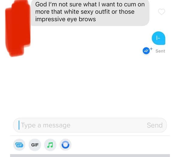 multimedia - God I'm not sure what I want to cum on more that white sexy outfit or those impressive eye brows w Sent Type a message Send Gif