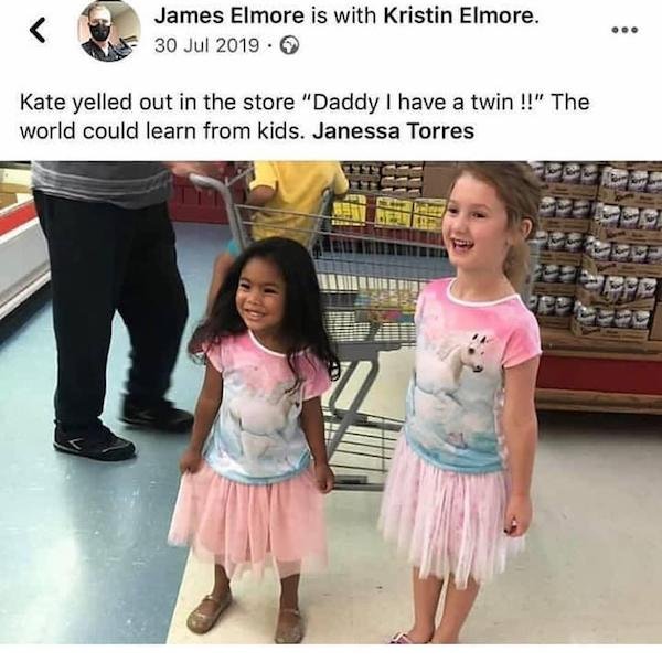 thomas had never seen meme - James Elmore is with Kristin Elmore. . we Kate yelled out in the store "Daddy I have a twin !!" The world could learn from kids. Janessa Torres Borror