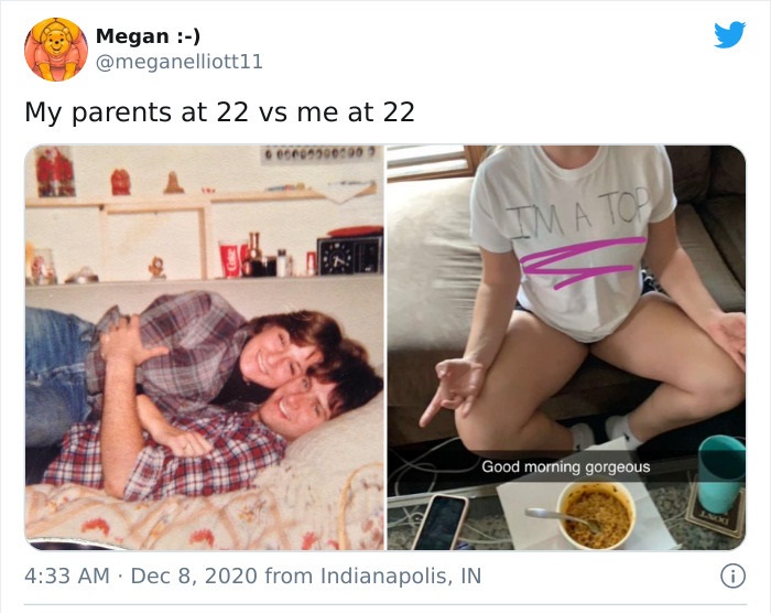 shoulder - Megan My parents at 22 vs me at 22 . COM7001907 Im A Top Good morning gorgeous from Indianapolis, In