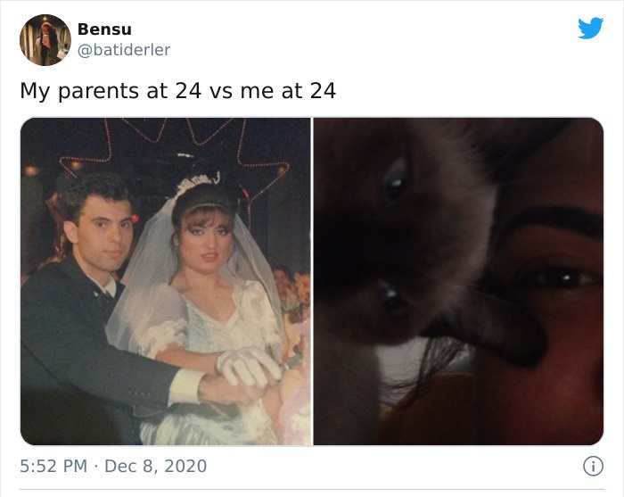 photo caption - i Bensu My parents at 24 vs me at 24