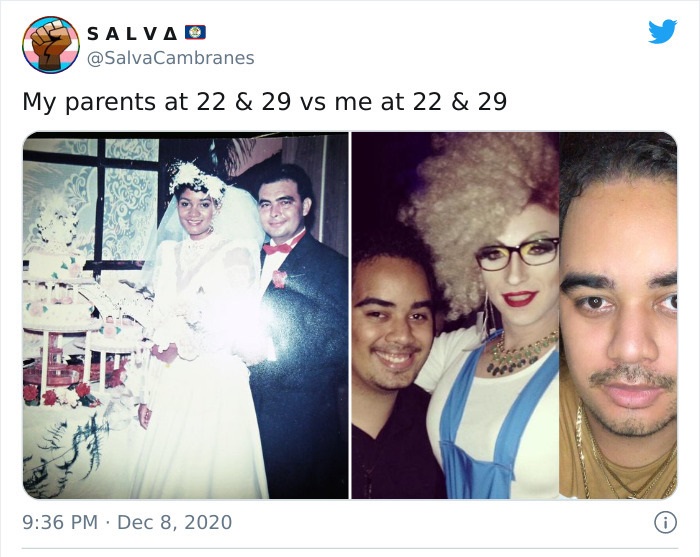 selfie - Salvad My parents at 22 & 29 vs me at 22 & 29