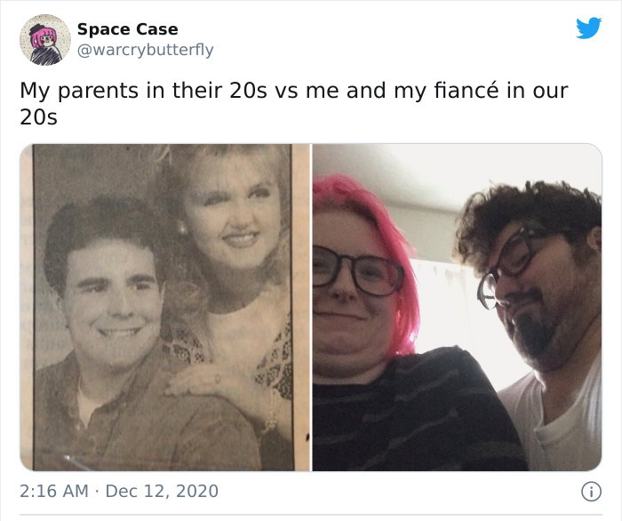 selfie - Space Case My parents in their 20s vs me and my fianc in our 20s Pc