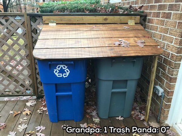 blue recycling - "Grandpa 1 Trash Panda O"