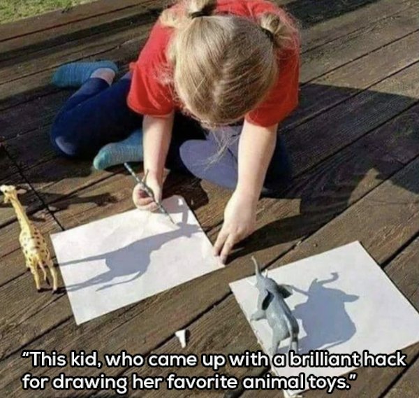 floor - "This kid, who came up with a brilliant hack for drawing her favorite animal toys."