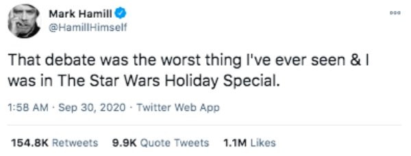 chrissy teigen postpartum tweet - Mark Hamill Himself That debate was the worst thing I've ever seen & I was in The Star Wars Holiday Special. Twitter Web App Quote Tweets 1.1M