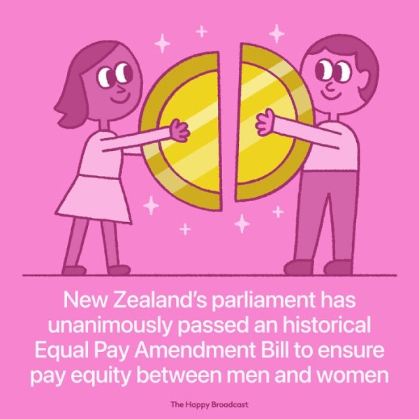 cartoon - 0 New Zealand's parliament has unanimously passed an historical Equal Pay Amendment Bill to ensure pay equity between men and women The Happy Broadcast